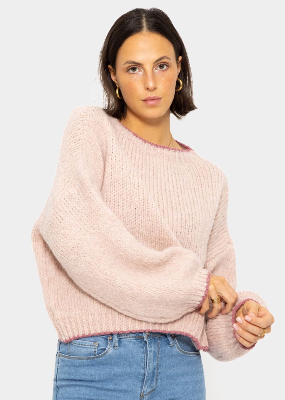 Fluffy jumper with coloured trims - pink