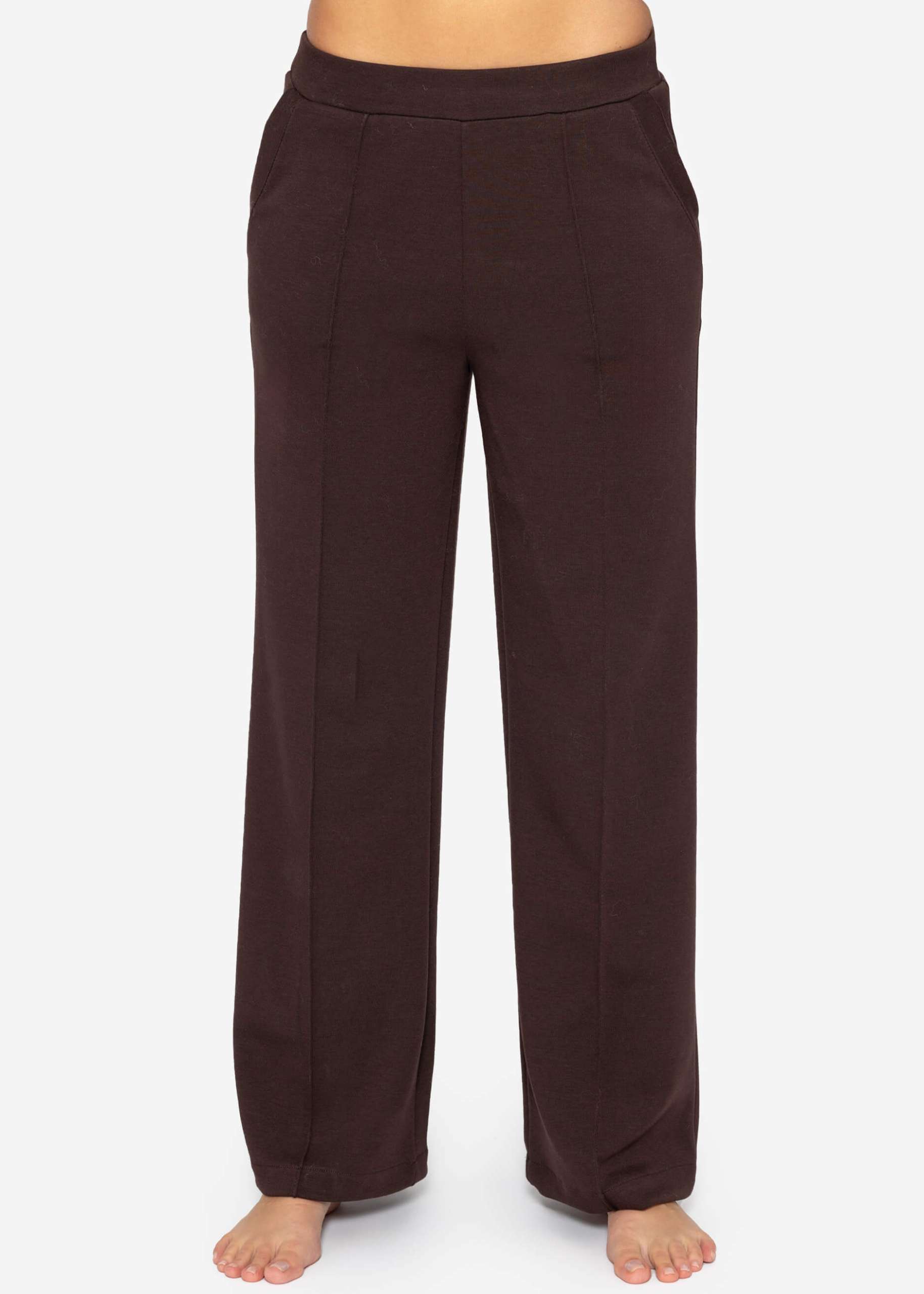 Soft wide jogging pants with piping - espresso