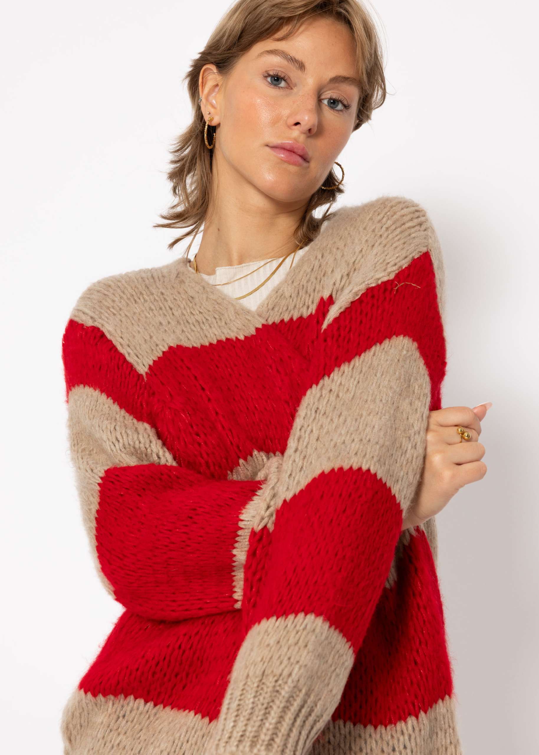 Striped oversize cardigan - taupe-red