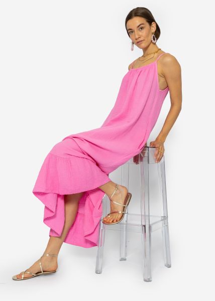 Muslin maxi strap dress with pockets - pink