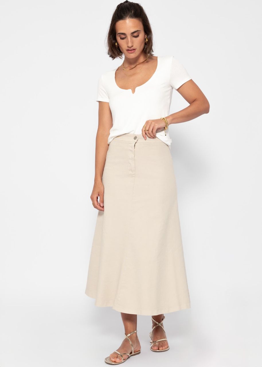 Long flared denim skirt - beige