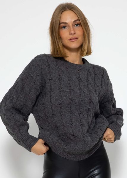 Knitted jumper with cable stitch - dark grey