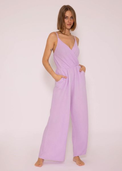 Muslin jumpsuit with wide leg, lilac