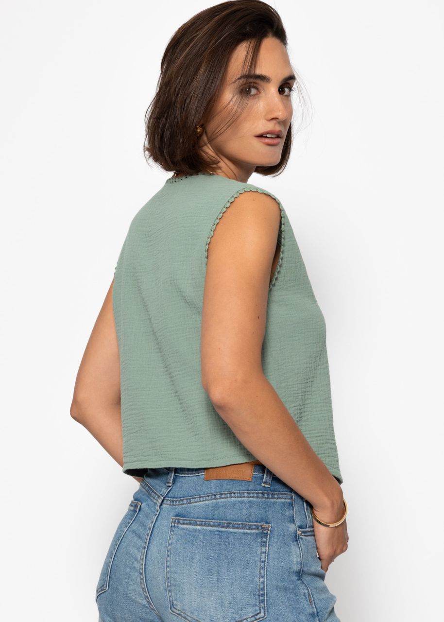 Muslin top with bows - sage green