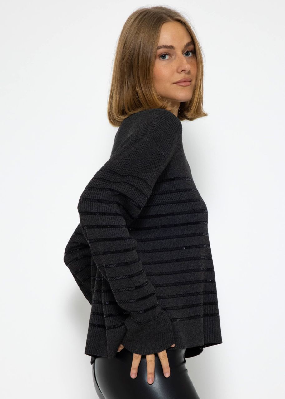 Jumper with sequin stripes - dark grey