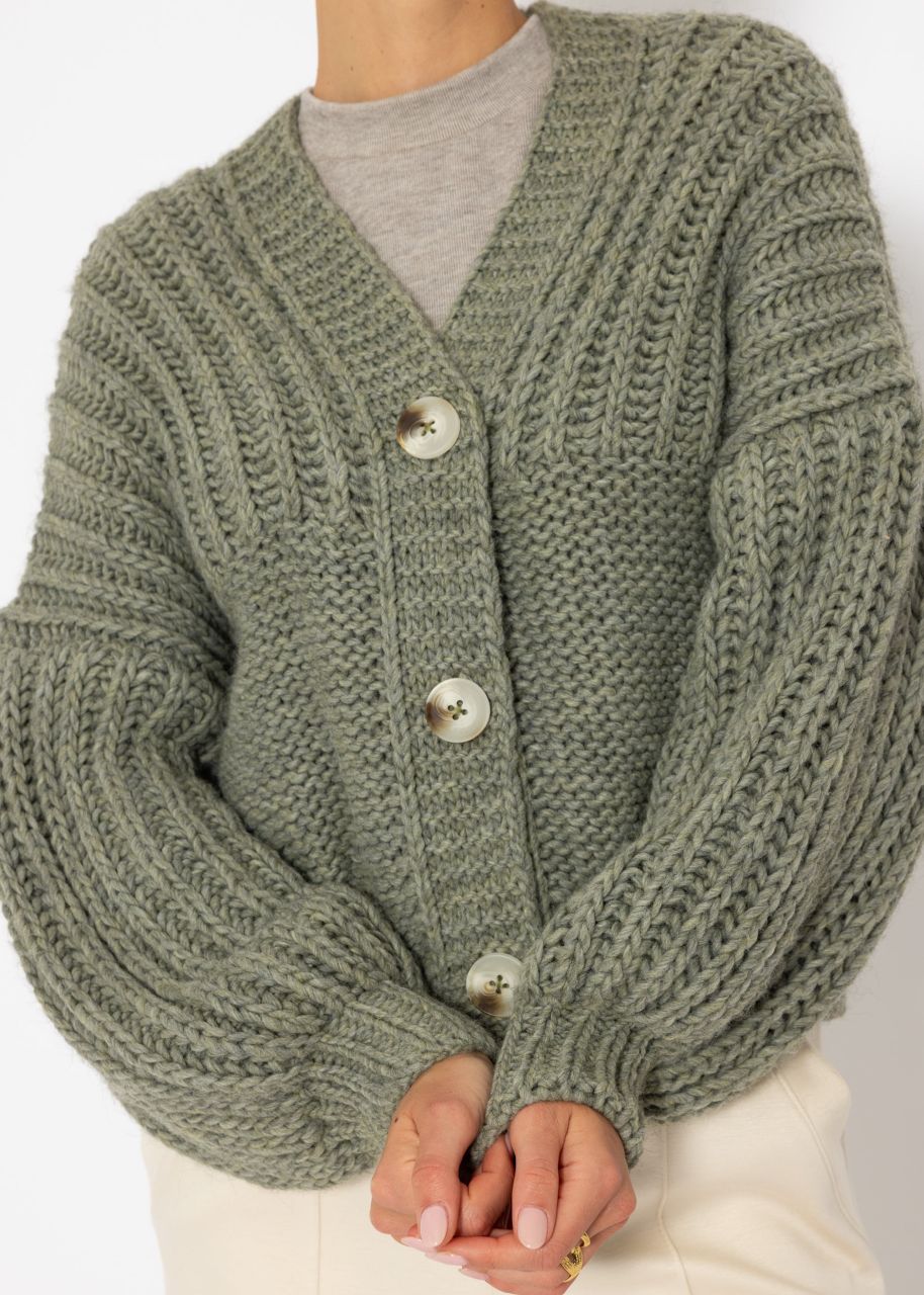 Jessica Haller Knitted cardigan with ribbed sleeves and button placket - khaki