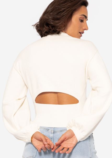 Jumper with balloon sleeves and back neckline - offwhite