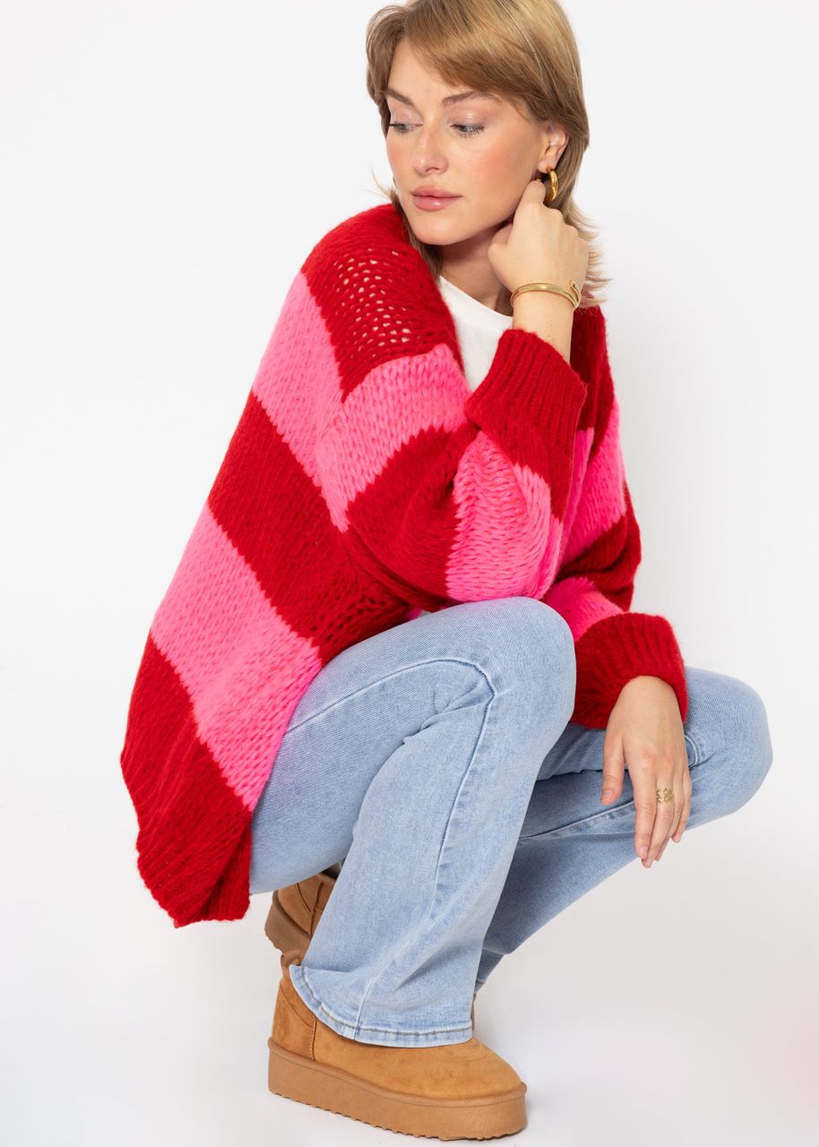 Striped oversize cardigan - red-pink