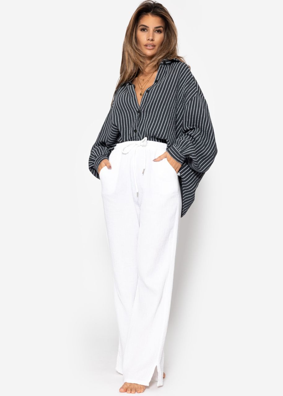 Oversize muslin blouse with light stripes - grey