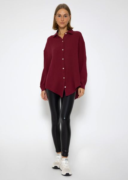 Muslin blouse oversize, short, dark red