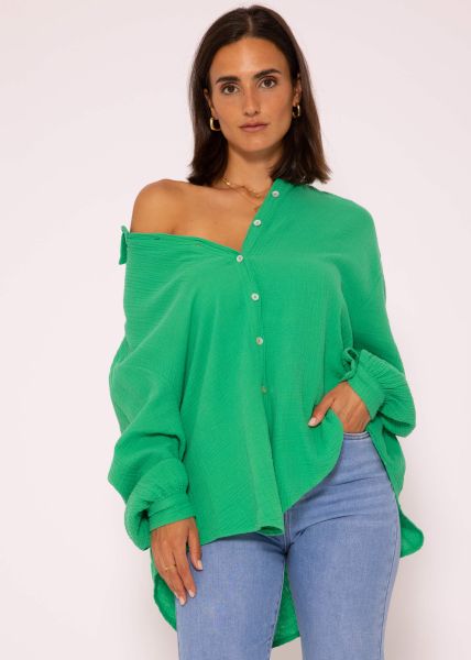 Muslin blouse oversize, short, green
