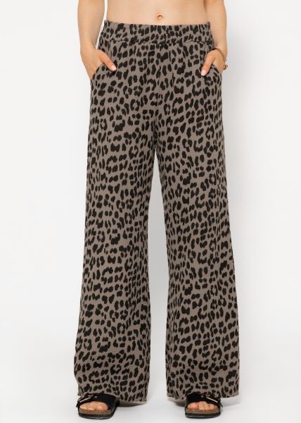 Muslin pants with wide leg in leo print - taupe
