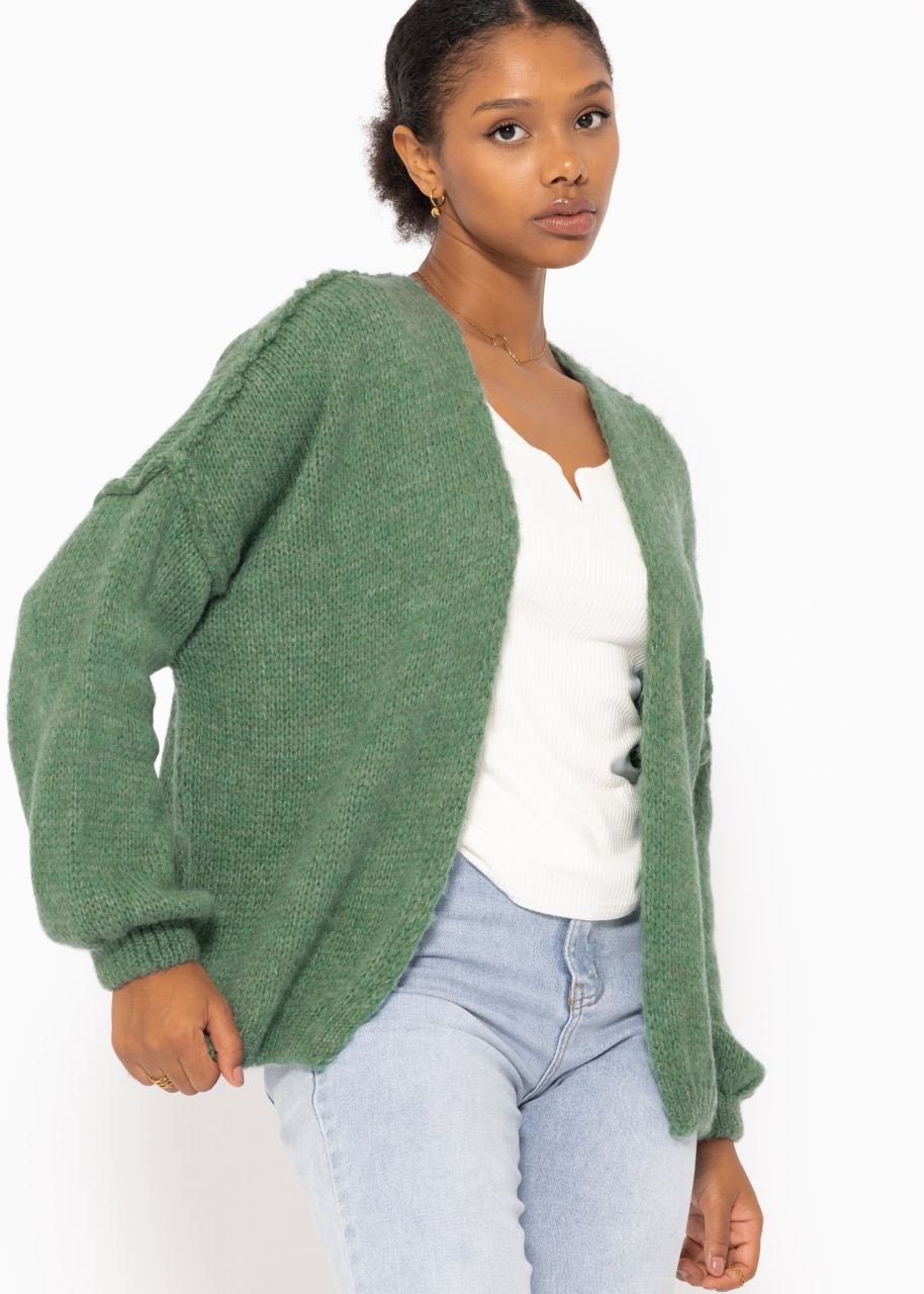 Casual cardigan with outer seams - sage green