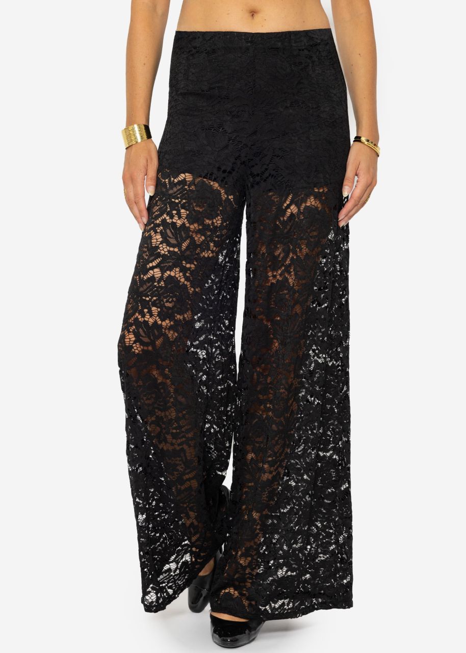 Jersey lace trousers - black