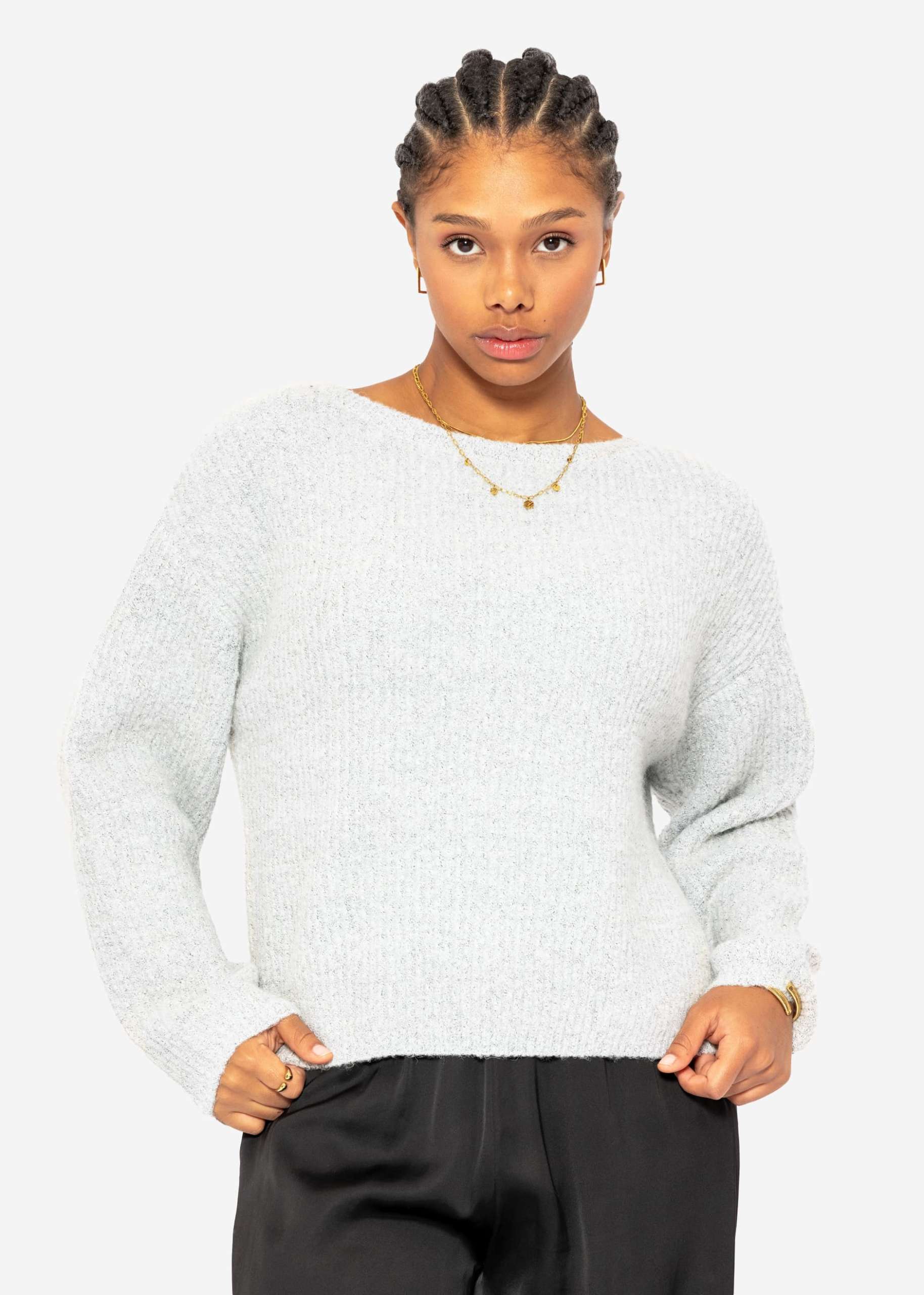 Ribbed jumper with round neckline - grey