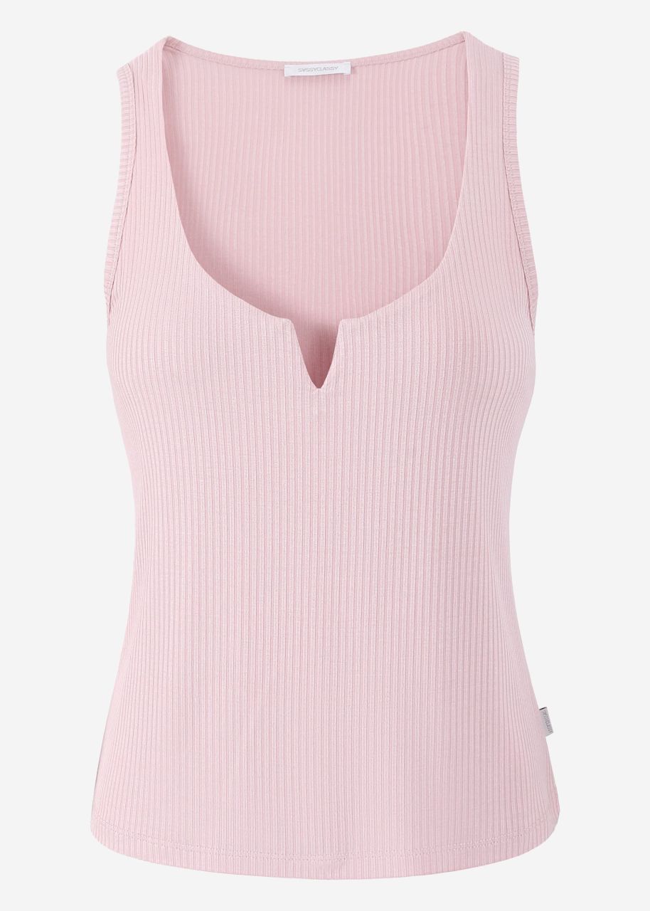 Ribbed top with V-neck - dusky pink