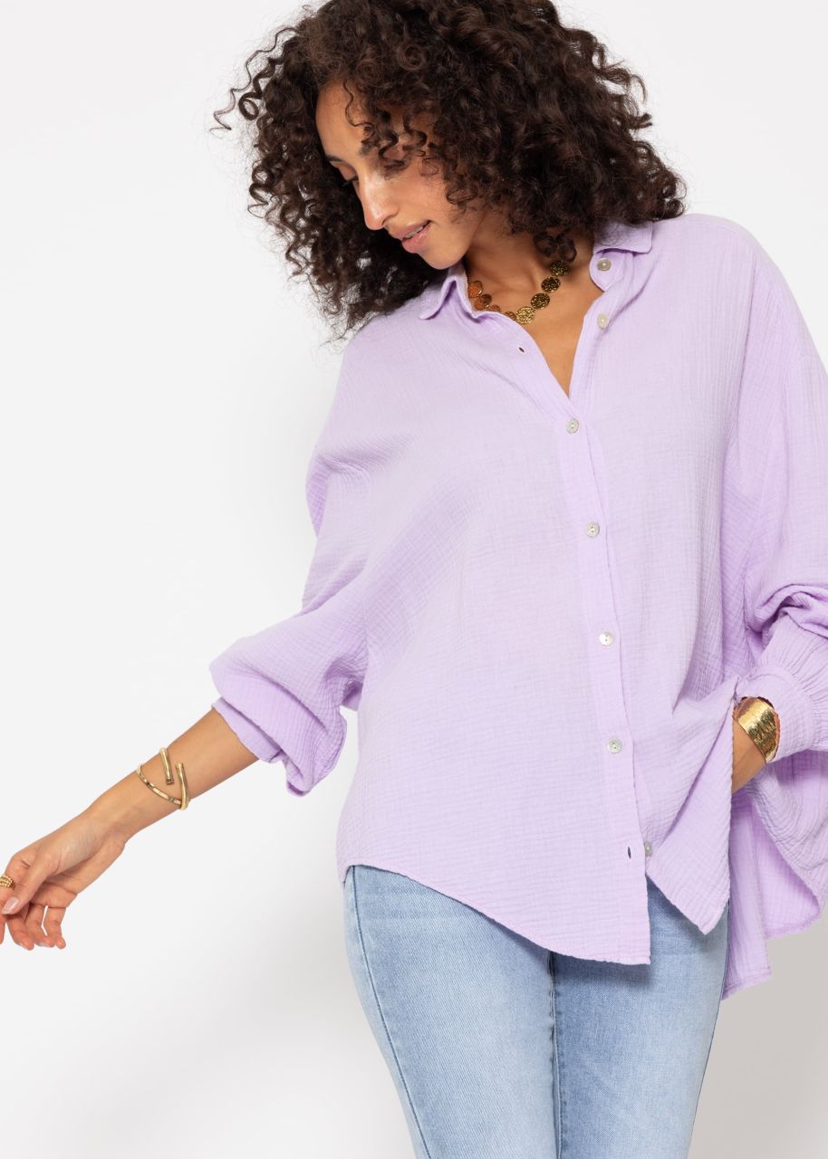 Muslin blouse oversize, short, lilac