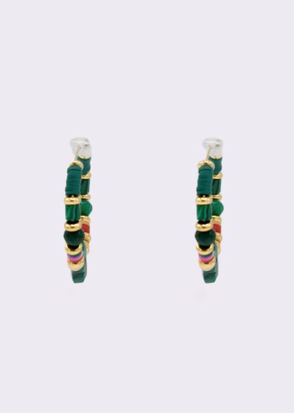 Creoles with green beads, gold