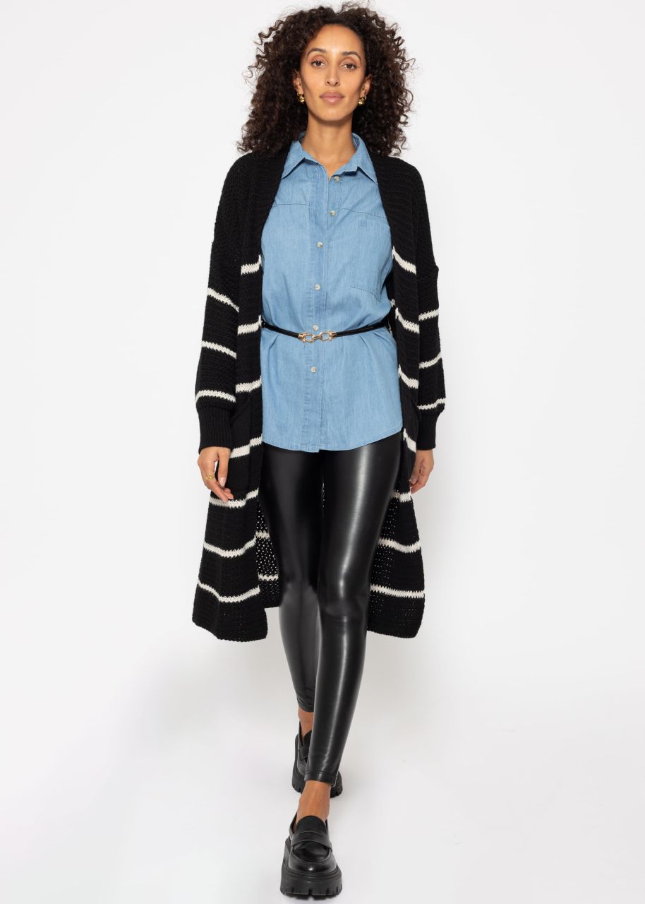 Long cardigan with stripes - black-offwhite