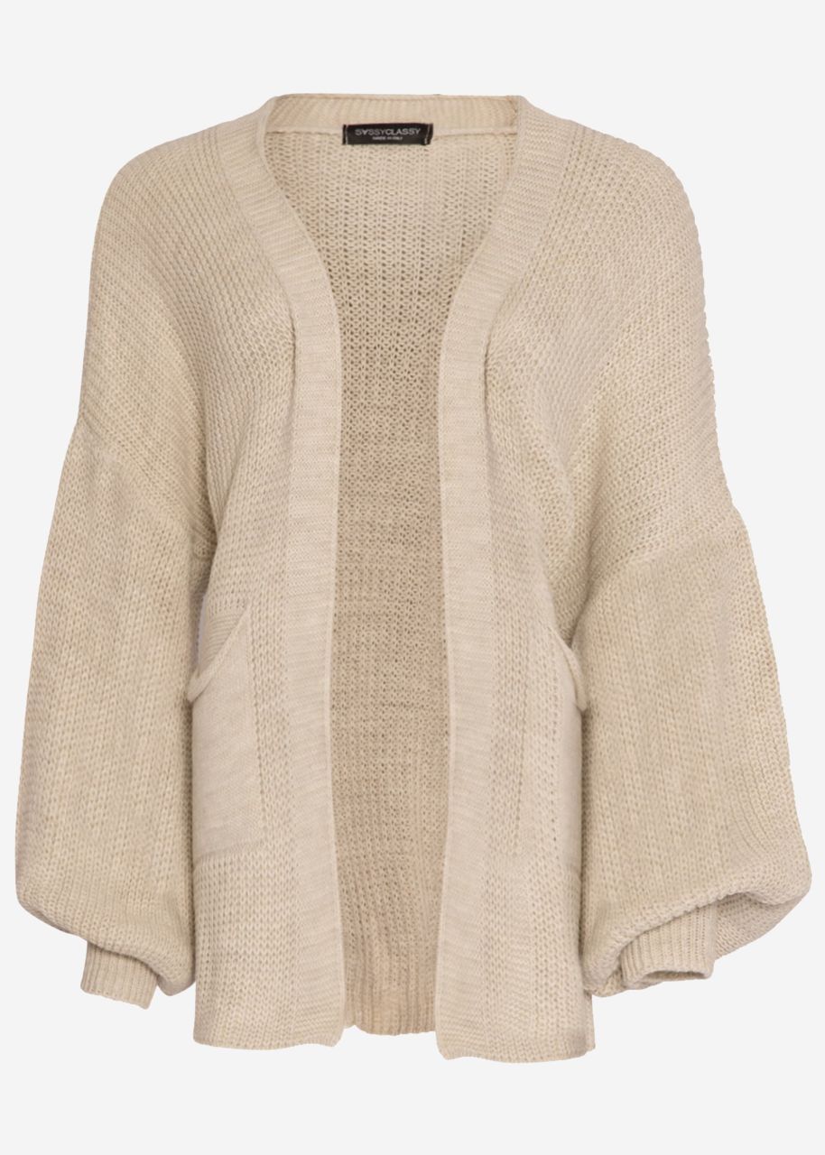 Knitted cardigan with pockets - beige