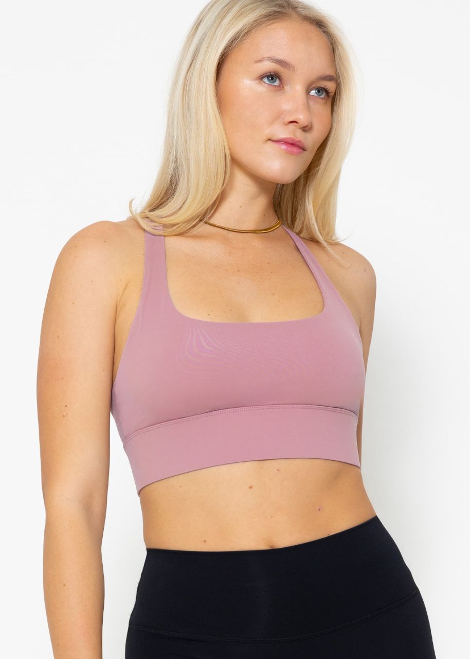 Crop sports bra with cross back - dusky pink