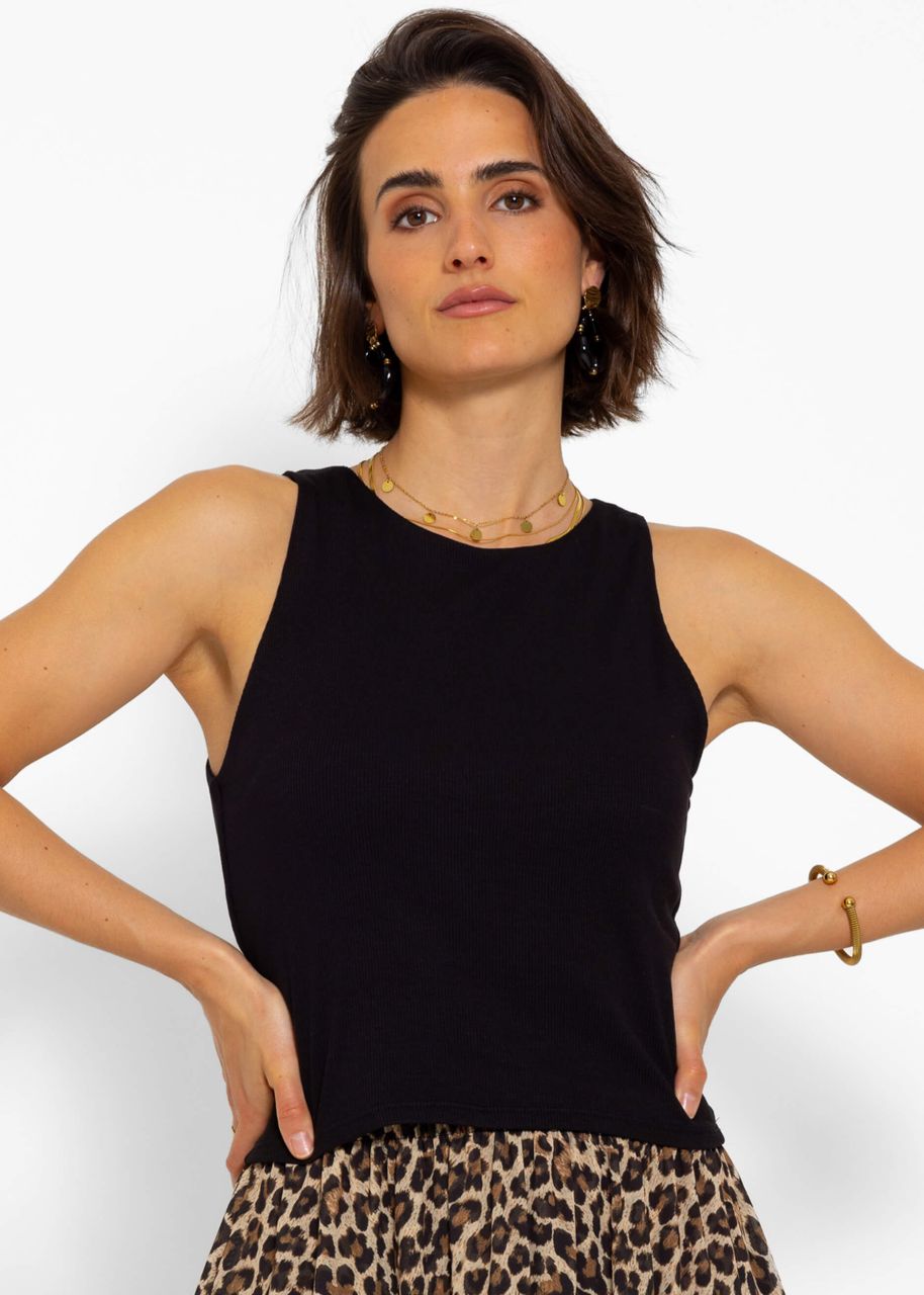 Double-layered, ribbed tank top - black