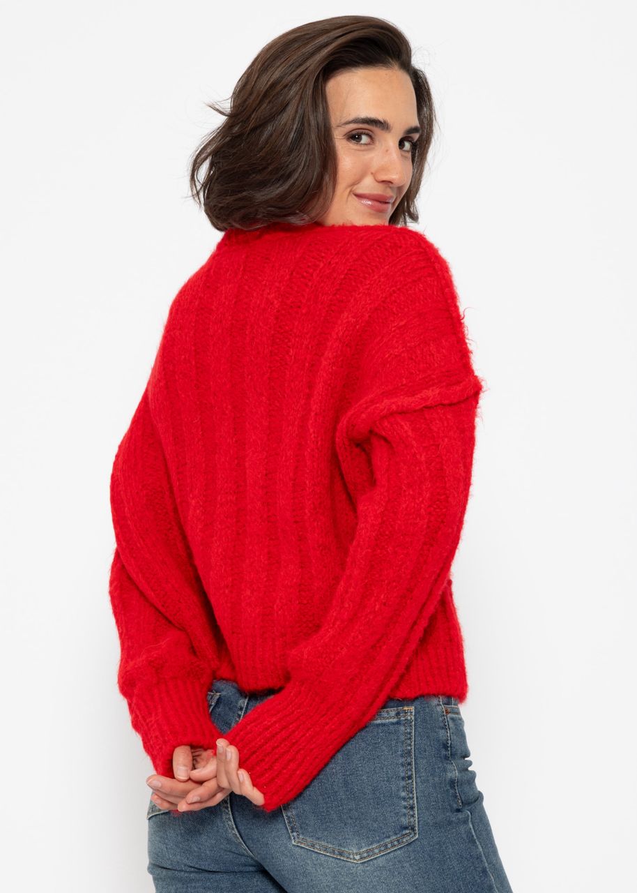 Ribbed cardigan with buttons - red