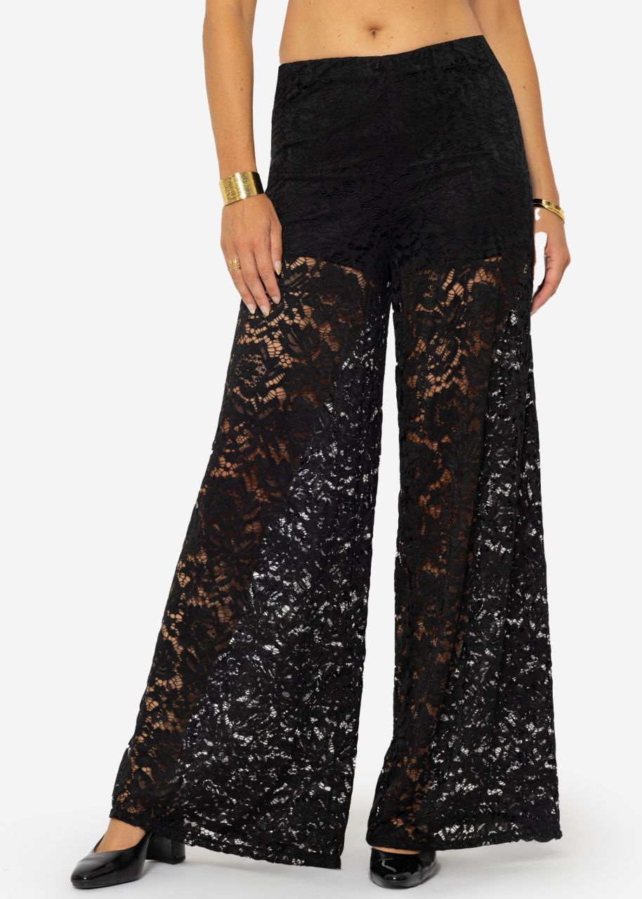 Jersey lace trousers - black