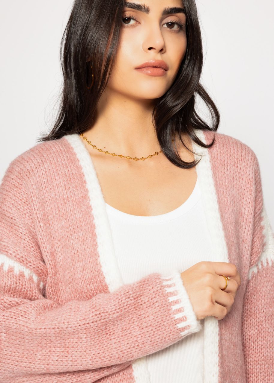 Cardigan with contrasting trims - dusky pink