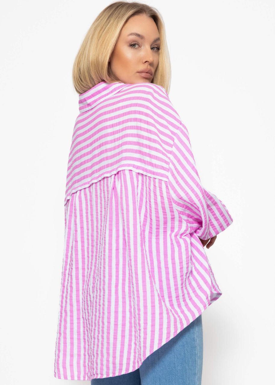 Striped oversized muslin blouse - pink