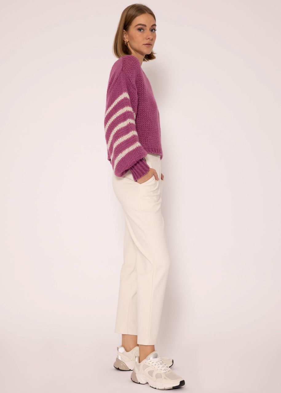 Jumper with striped sleeves - mauve-light beige