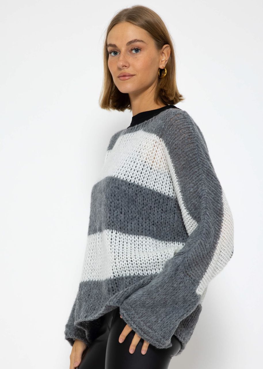 Loose knit oversize jumper - grey-white