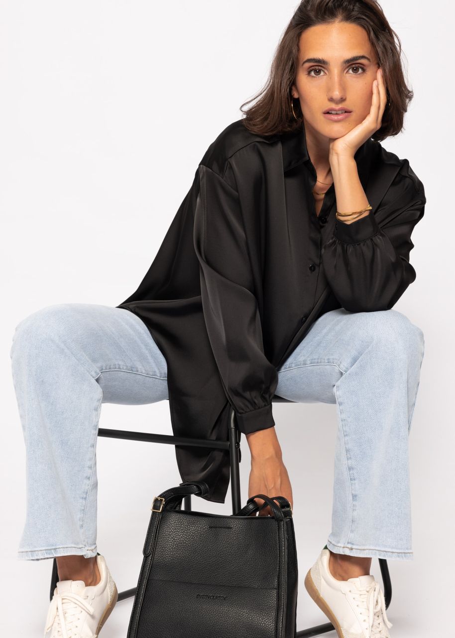 Oversize satin blouse - black