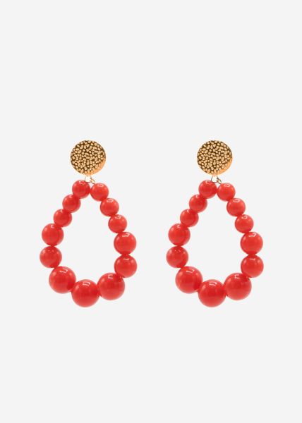Gold stud earrings with pearls - red
