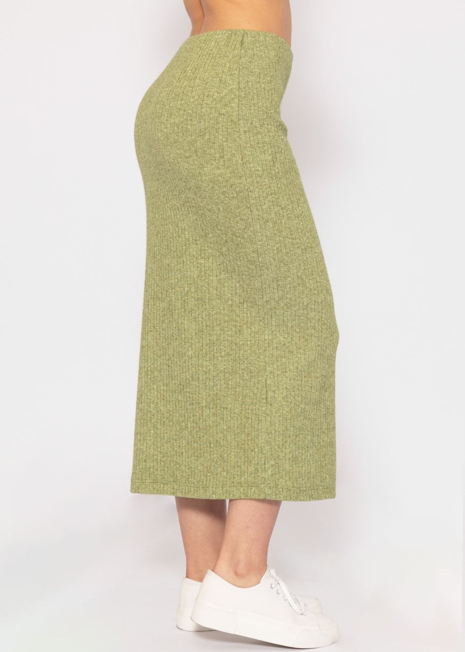 Midi length ribbed skirt - khaki