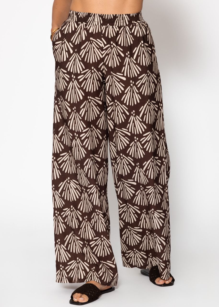 Slip-on trousers with shell print - brown
