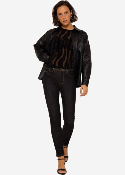 Mesh long-sleeved shirt with flocking - black