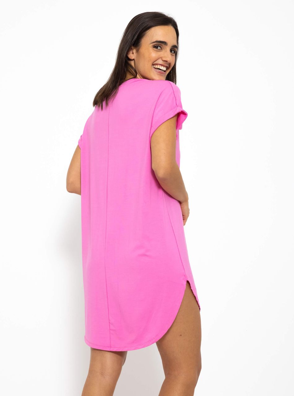 Long pyjama shirt with print - pink