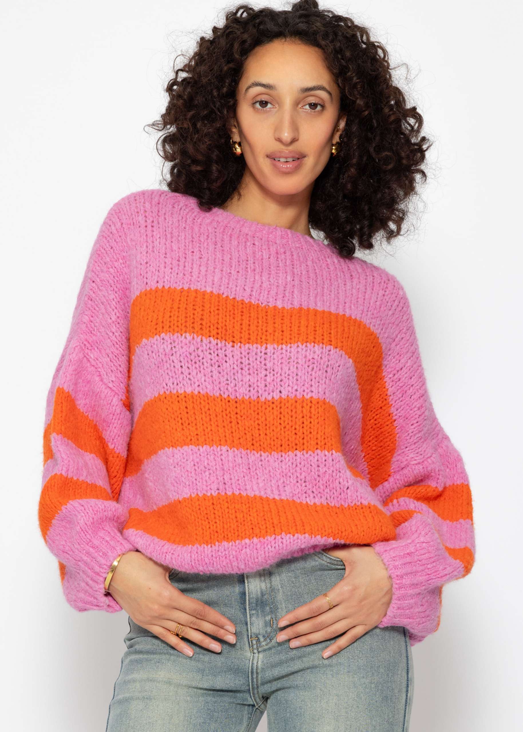 Striped sweater - pink-orange