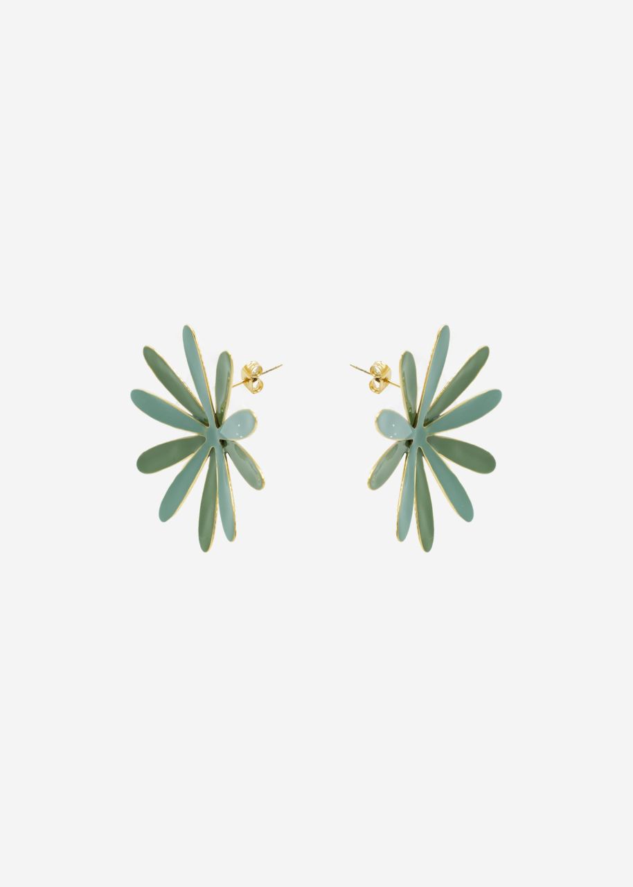 Stud earrings with green flower - gold