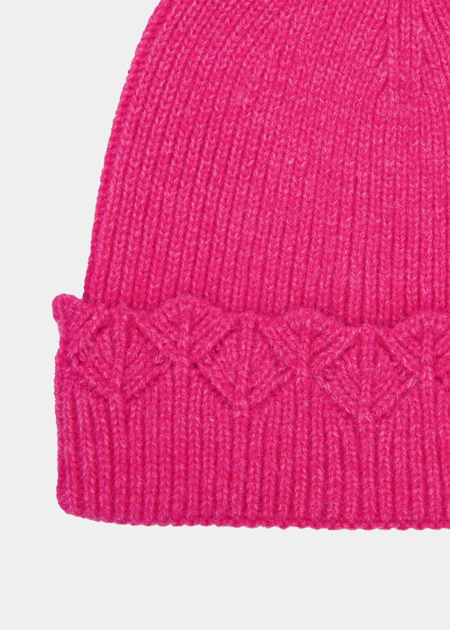 Hat with ajour knit trim - pink