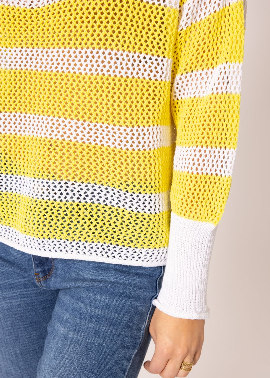 Striped mesh sweater, yellow/white