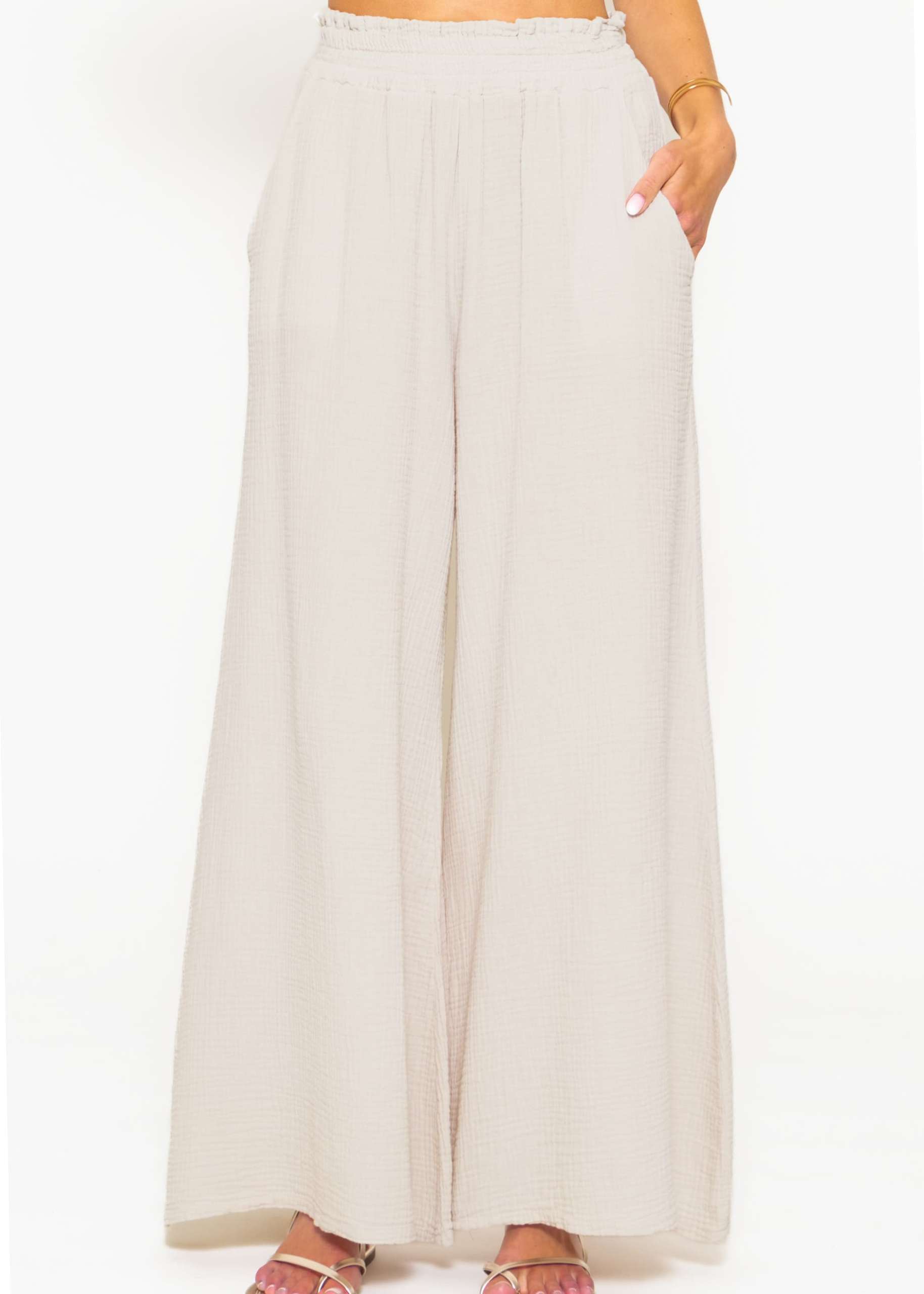 Muslin Pants with wide leg, light beige