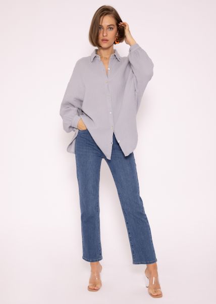 Muslin blouse oversize, short, gray