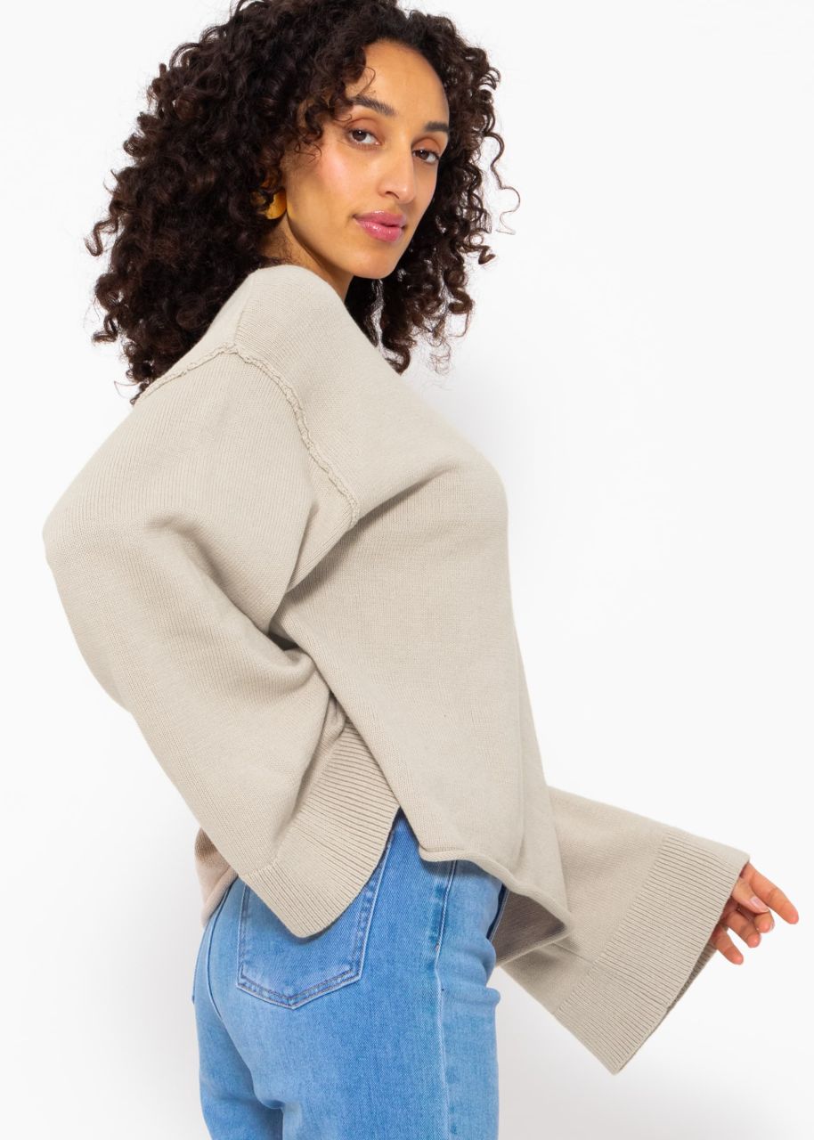Oversized sweater with wide sleeves - beige