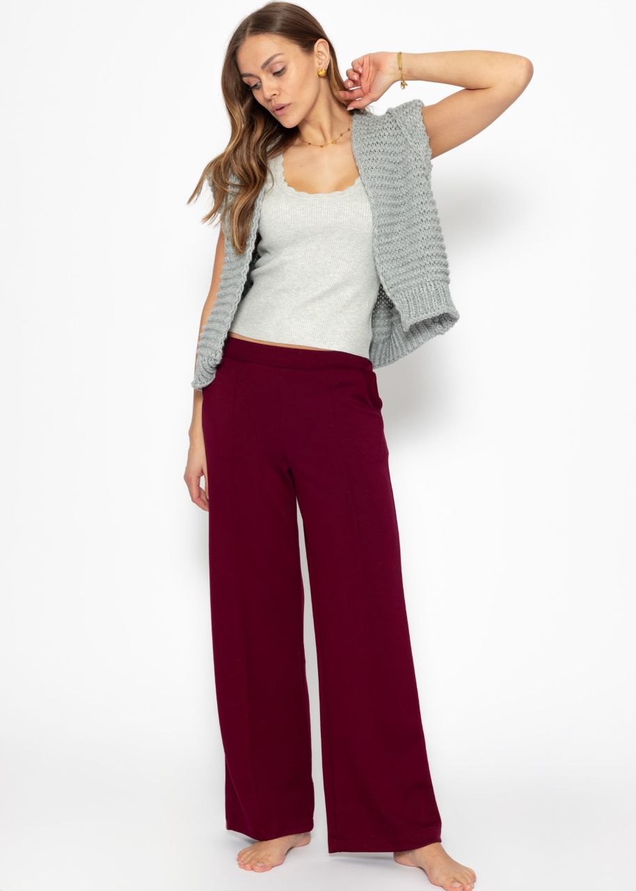 Soft wide jogging pants with piping - burgundy