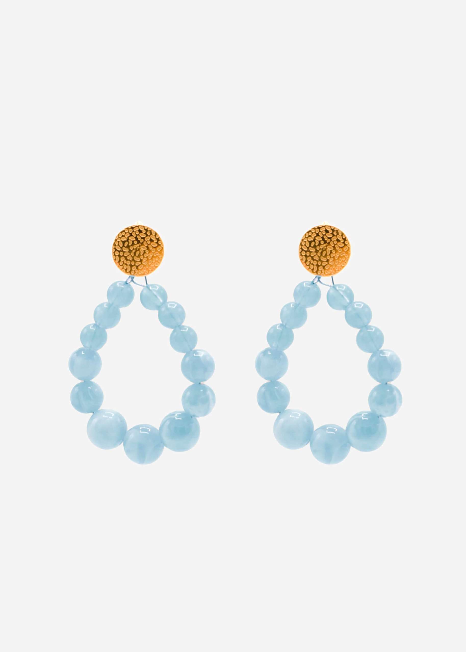 Gold stud earrings with pearls - light blue