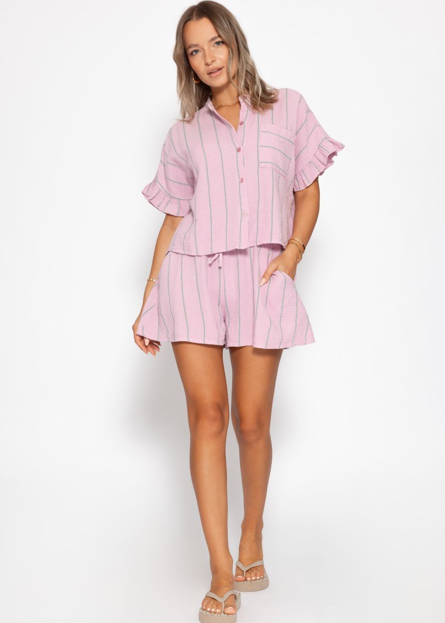 Striped muslin shorts - pink