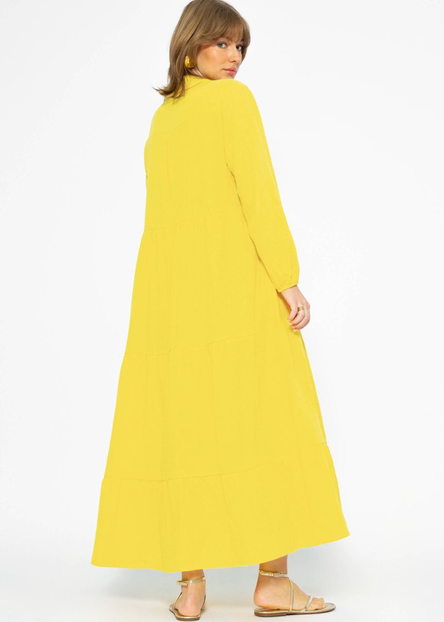 Muslin maxi dress with flounces - yellow