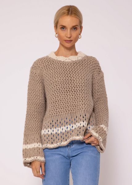 Chunky knit jumper with beige details - taupe
